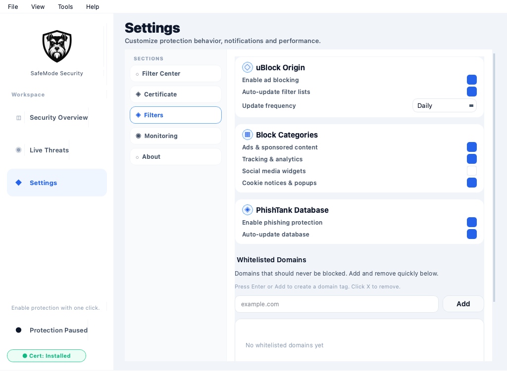 SafeMode ajustes para troubleshooting de certificado
