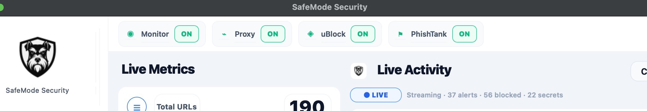 Live Threats top controls focus