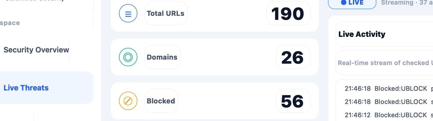 Live counters and stream status focus