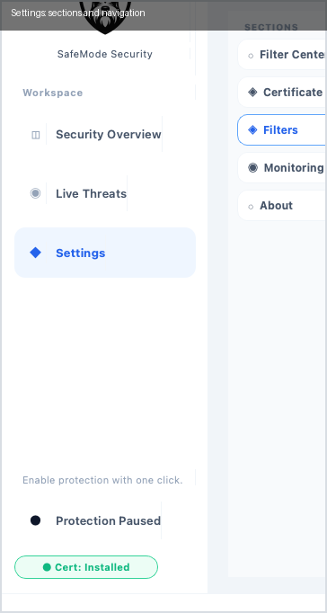Settings sections